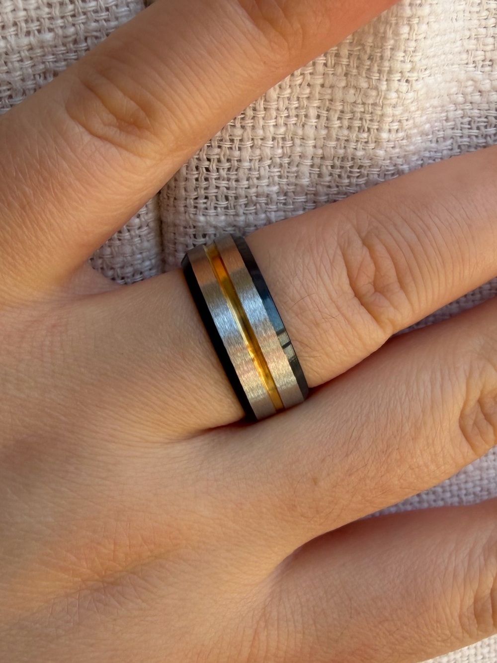Two Tone Gold Stripe Ring Unisex Wedding Band